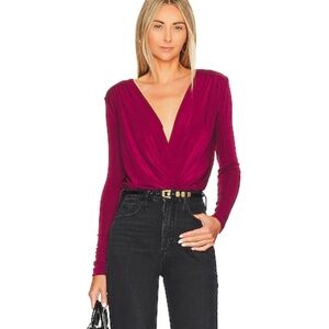 Free People Turnt Thong Long Sleeve V-Neckline Bodysuit Dark Rhubarb Size L NWT